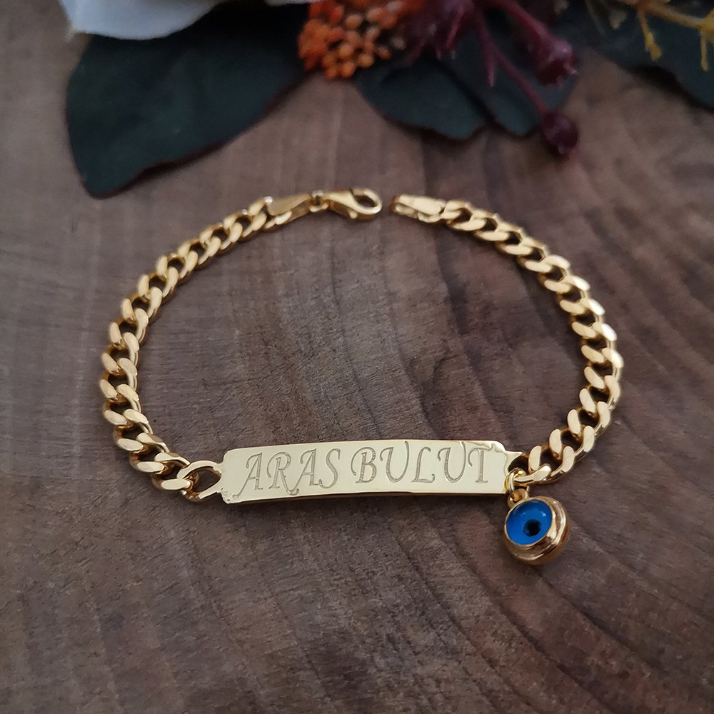 925 Ayar Gümüş Nazar Boncuklu Kişiye Özel Bebek Bileklik