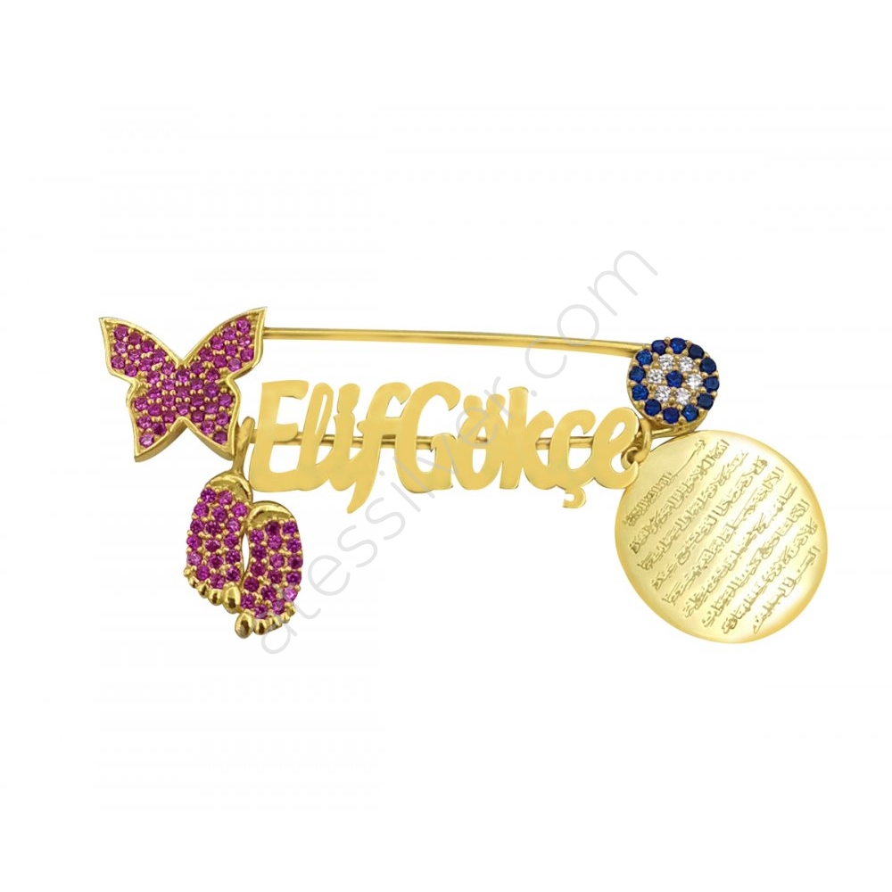 925 Ayar Gümüş İsimli Bebek Nazarlık Yaka İğnesi Fiyatı