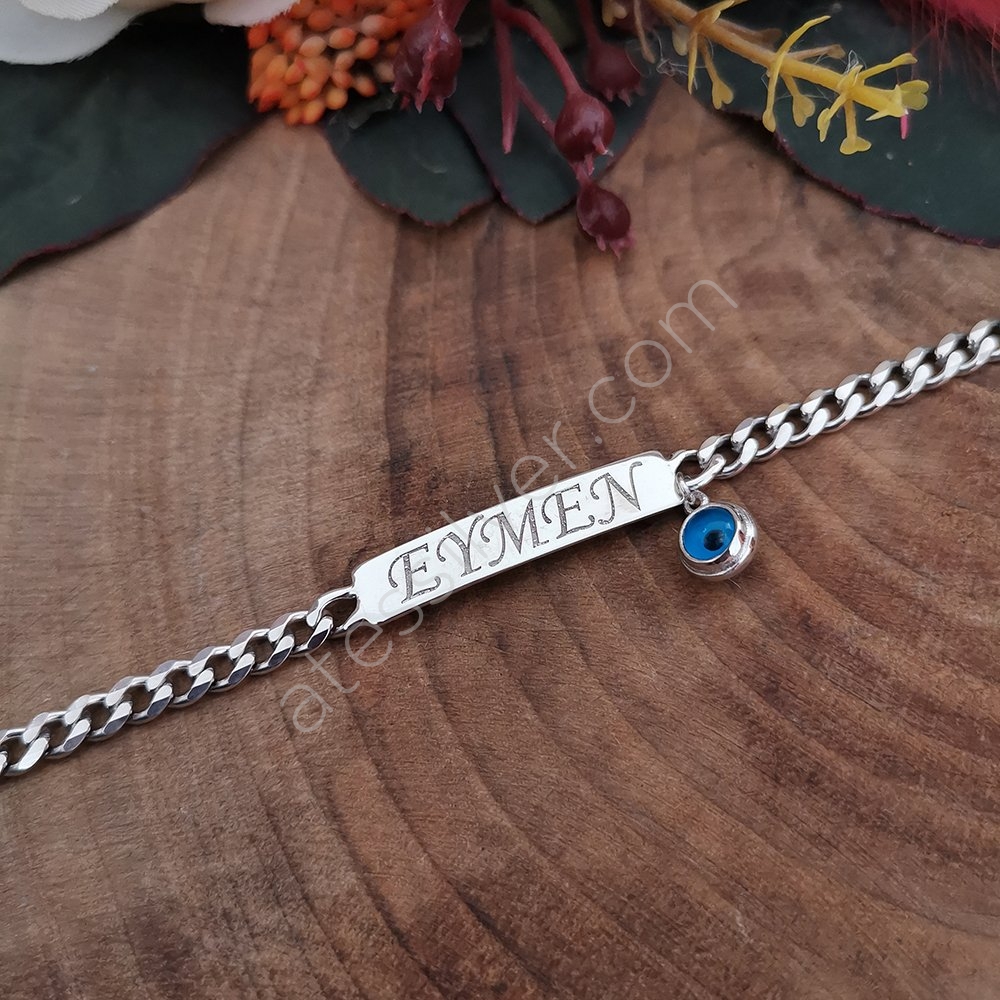 925 Ayar Gümüş Nazar Boncuklu Kişiye Özel Bebek Bileklik